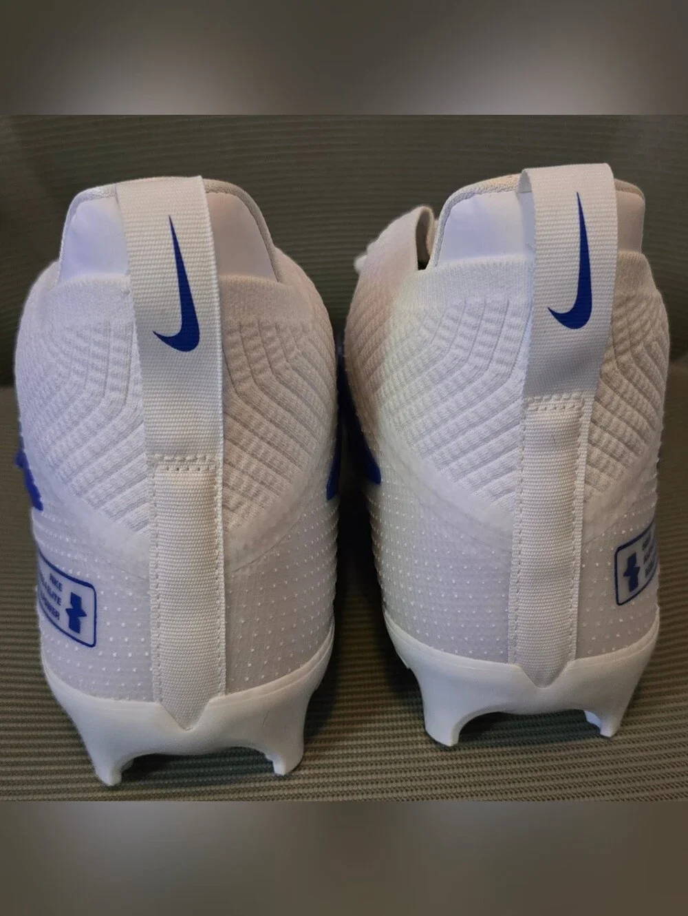 Nike Alpha Menace 4 Elite Football Cleats (Clean White/Black/Navy Blue) Size 14